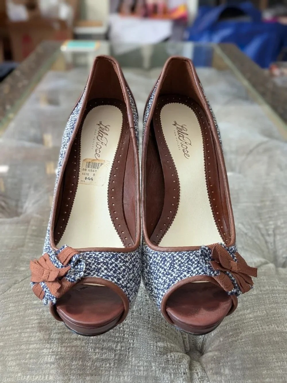 Lela Rose for Payless Tweed Peep Toe Bow Platform Pumps Size 8
